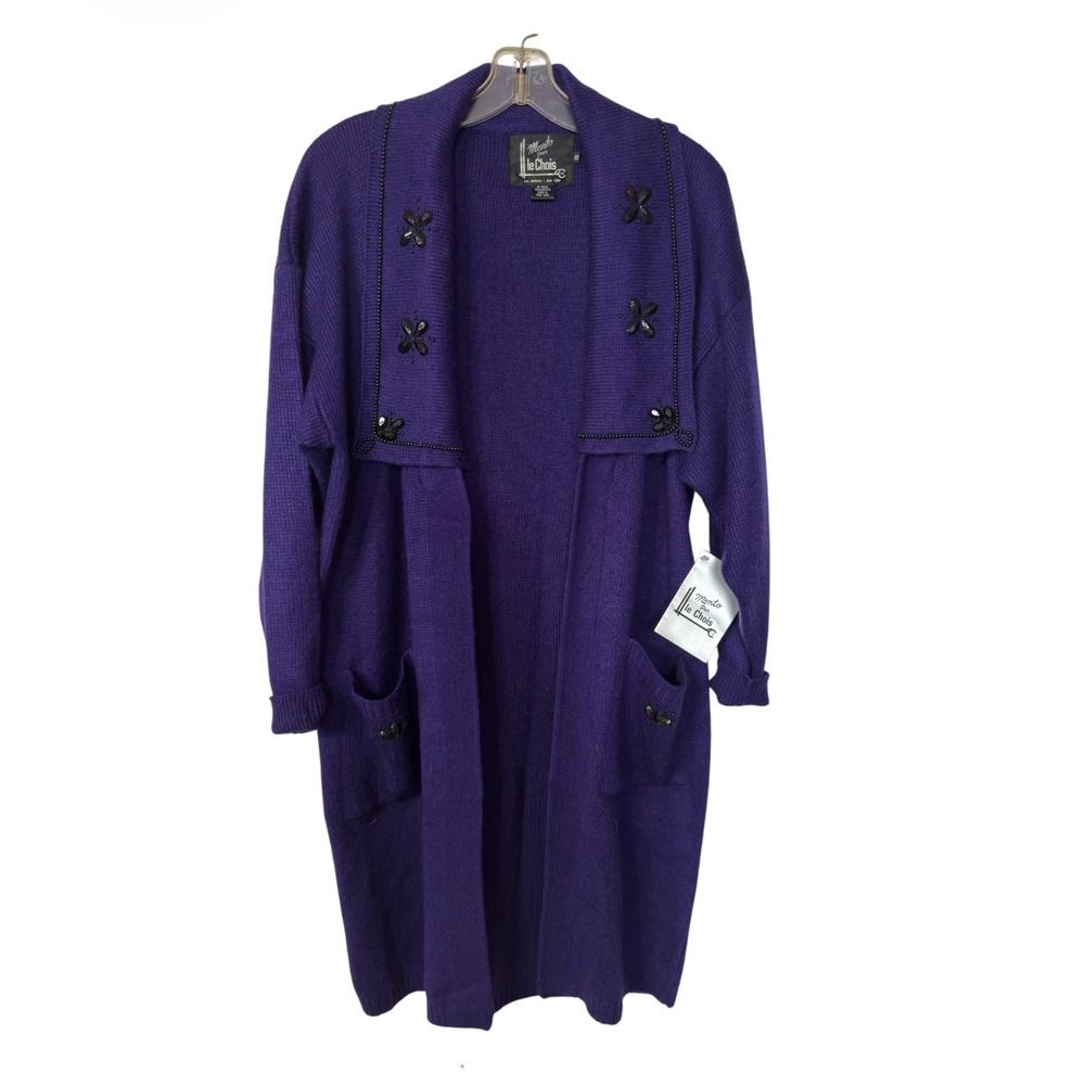 Monto par le Chois Purple Beaded Sequin Long Cardigan Sweater Vintage Style 9821